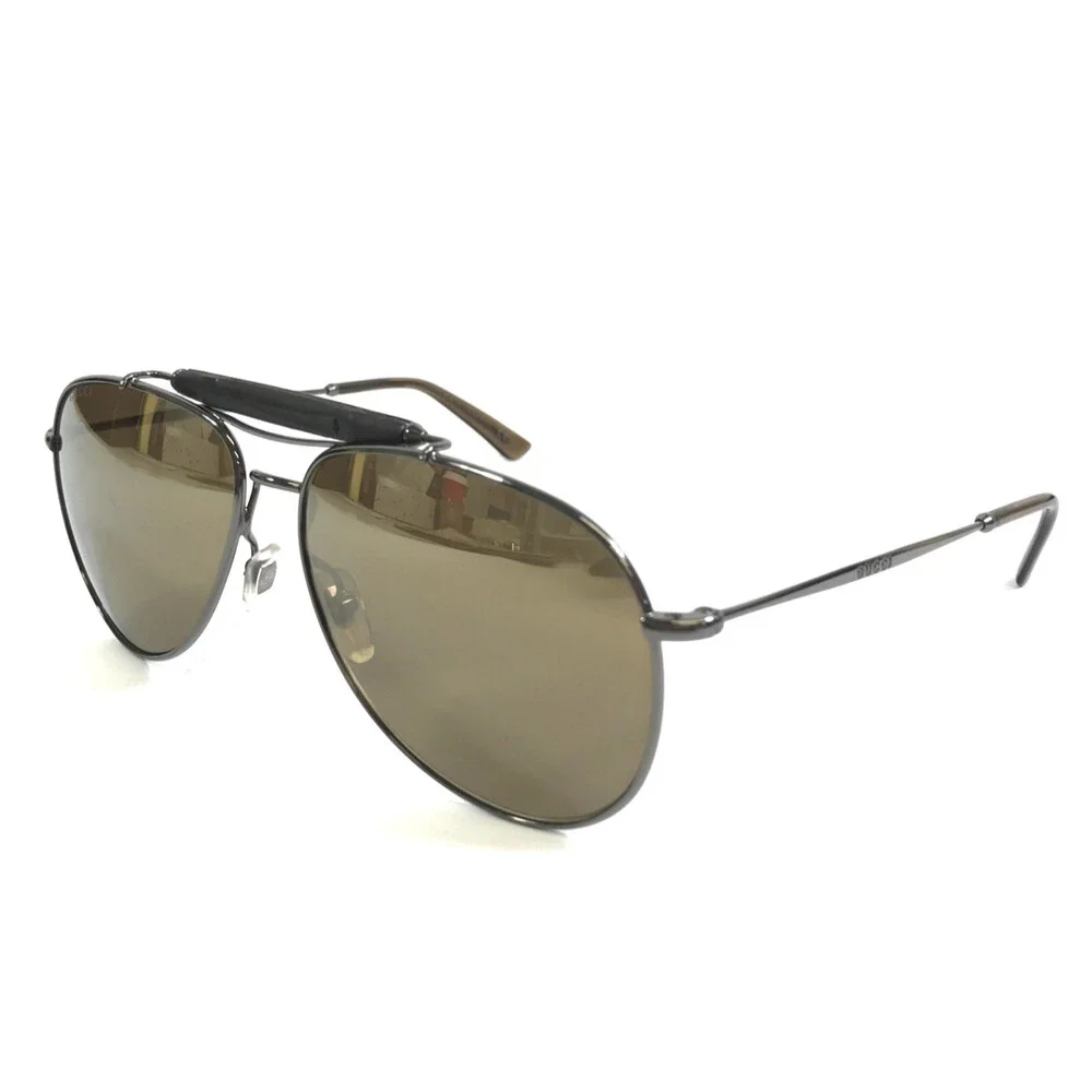 Gucci Sunglasses GG2235/S KJ1W8 Gunmetal Bamboo Frames w/ Mirrored Brown Lenses
